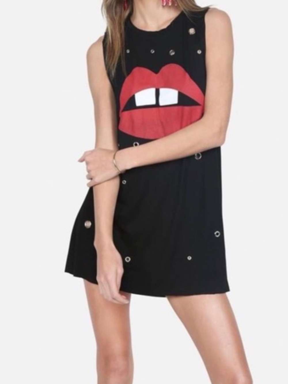 Lauren Moshi Black Mini Dress with Red Lip Graphic